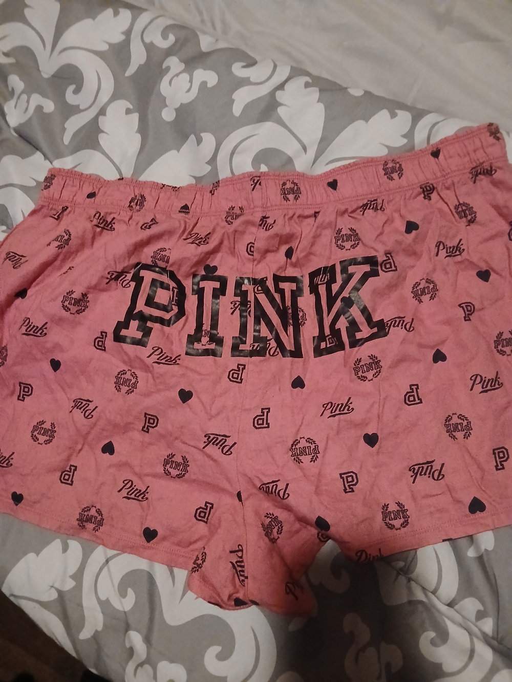 PINK Victoria's Secret Pink Lounge Shorts with Black Heart Print